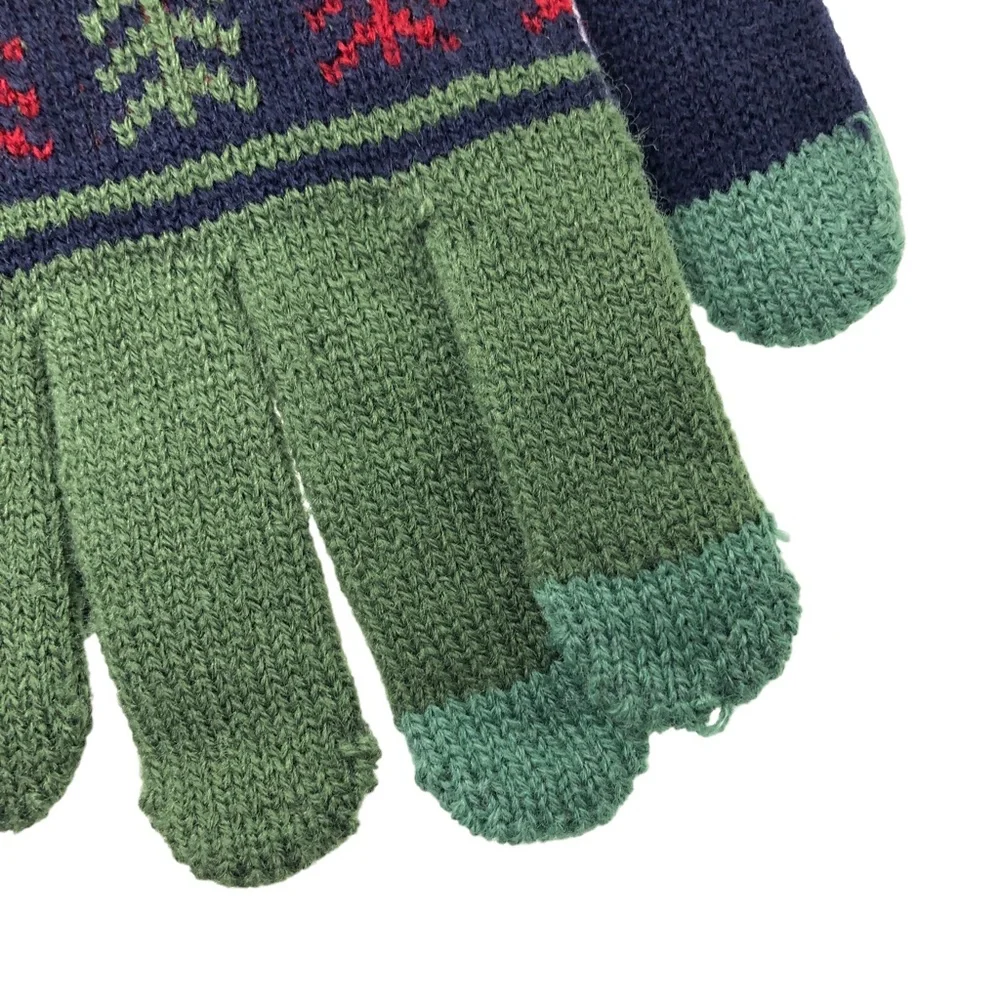 STYLINE Smart Touch Green/Navy/Red Pattern Gloves -One Size